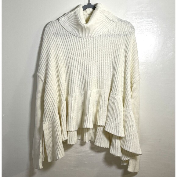 FREE PEOPLE LAYER CAKE TURTLENECK SWEATER COCONUT Women's Ivory Small Oversize - Picture 3 of 10